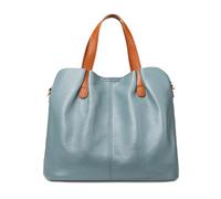 DIRRONA Borsa Donna in Vera Pelle - Elegante Borsa a Mano e a Spalla con Tracolla Regolabile, Borsa Tote Capiente Ideale per Lavoro, Viaggi, Shopping e Uso Quotidiano Azzurro Nebbia Soffice