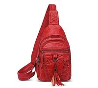 DIRRONA Borsa Sul Petto Da Donna Borse A Tracolla Borsa A Tracolla Da Donna Foro Per Le Cuffie Ornamenti Di Nappa Casuale Lavoro Viaggio Morbido Pelle Sintetica Borsa Da Petto Da Donna Rosso