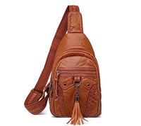 DIRRONA Borsa Sul Petto Da Donna Borse A Tracolla Borsa A Tracolla Da Donna Foro Per Le Cuffie Ornamenti Di Nappa Casuale Lavoro Viaggio Morbido Pelle Sintetica Borsa Da Petto Da Donna Marrone