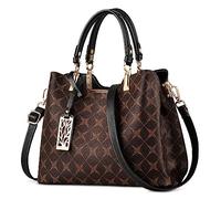 DIRRONA Borse Tote Donna Medio Borsa a Tracolla Casual Borsa Top Tote Viaggio Festa Lavoro Pelle PU Stampa Elegante Borsa da Donna Con Moda Ciondolo Nero