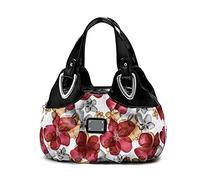 DIRRONA Moda Donna a Mano a Tracolla PU Pelle Morbida Tote Leggero per Viaggio Casuale Vacanza con Fiori Rosso D