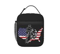 Dirt Bike American Map Borsa da pranzo classica per uomo Womans Boy Scatola da pranzo stampata in 3D Novità Borsa da pranzo riutilizzabile per lavoro scolastico, studio, viaggi, sport, escursionismo,