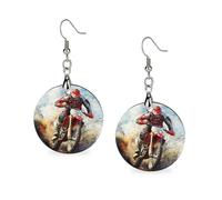 Dirt Bike Rider - Orecchini in legno da donna, rotondi, pendenti, gioielli alla moda, 3,0 x 6,1 cm