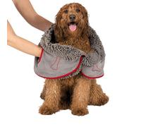 Dirt Devil Asciugamano in Microfibra per Animali - Asciugamano per Cani e Gatti - Panno Super Assorbente con 2 Tasche - 78 x 32 cm - Grigio/Rosso