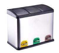 Dirt Devil Pattumiera a pedale, 3 x 15 l, sistema di separazione dei rifiuti con 3 scomparti, pattumiera da cucina con coperchio a chiusura rallentata, 59 x 30 x 47,5 cm, in acciaio inox, colore