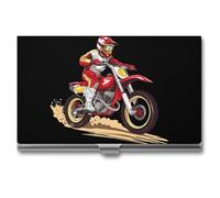 Dirtbike - Porta biglietti da visita, sottile, in metallo, per carte di credito e nome, organizer per uomini e donne, 9,4 x 5,6 x 0,8 cm, Stile:, Taglia unica