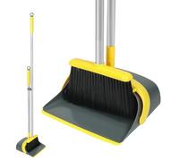 Dirty Fox Set di scopa e paletta con manico lungo 137 cm, perfetto set di paletta e spazzola per una pulizia efficiente della casa (giallo e grigio)