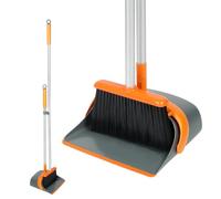 Dirty Fox Set di scopa e paletta con manico lungo 137 cm, perfetto set di paletta e spazzola per una pulizia efficiente della casa (arancione e grigio)