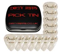 Dirty Riffs Handy Pick Tin con 12 x Bianco Moto Medium Celluloide 351 Style Chitarra Pick/Plettri
