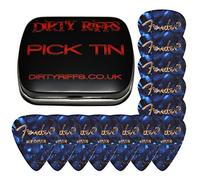 Dirty Riffs Handy Pick Tin con 12 x Blue Moto Medium Celluloide 351 Style Chitarra Pick/Plettri