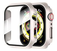 Diruite 2 Pezzi Cover per Apple Watch Series 9/8/7 41mm Vetro Temperato Pellicola Protettiva,PC Rigido Case Protettiva Ultrasottil Custodia,Luce Stellare,41mm