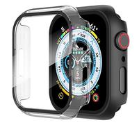 Diruite 2 Pezzi Cover per Apple Watch Series 9/8/7 45mm Vetro Temperato Pellicola Protettiva,PC Rigido Case Protettiva Ultrasottil Custodia,Nero&Trasparente,45mm