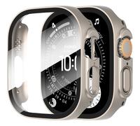 Diruite 2 Pezzi Cover per Apple Watch Ultra 3/2/1 49mm Vetro Temperato Pellicola Protettiva,Protezione Dello Schermo PC Rigido,Custodia Protettiva Ultrasottile,Acciaio Titanio,49mm(Non impermeabile)