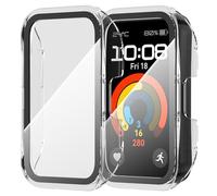 Diruite 2 Pezzi Cover per Huawei Band 10/Band 9/Band 8 Resistente Ai Graffi HD Vetro Temperato Pellicola Protettiva PC Rigido Case,Trasparente&Trasparente