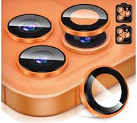 Diruite 2 Pezzi Pellicola Fotocamera per iPhone 17 Pro/17 Pro Max,Piattaforma Convexa HD Vetro Fotocamera+Alluminio Bordo Posizionamento Installazione Assistita Protezione Lente,Arancione cosmico