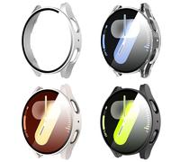 Diruite 4 Pezzi Custodia per Samsung Galaxy Watch 7 40mm Pellicola Protettiva,Ultra Sottile HD Vetro Temperato Resistente Graffi PC Protezione Cover,Nero&Luce Stellare&Argento&Trasparente,40mm