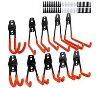 Dirza Ganci da garage, confezione da 10 ganci doppi in acciaio, resistenti per montaggio a parete, per organizzare scale, utensili elettrici, oggetti sfusi, pala, corde