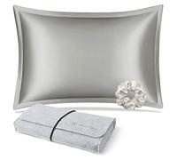 Disangni Federa in 100% seta di gelso naturale, adatta per capelli e pelle, stile busta, seta sul davanti, Tencel sul retro (1 pezzo, misura Queen 50 x 76 cm, grigio chiaro)