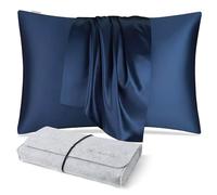 DISANGNI Federa per cuscino in 100% seta di gelso naturale, per capelli e pelle, con cerniera nascosta, 22 momme su entrambi i lati, federa per cuscino in vera seta (1 pezzo, 50 x 80 cm, blu)