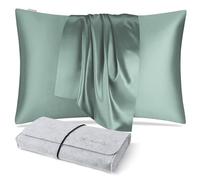 DISANGNI Federa per cuscino in 100% seta di gelso naturale, per capelli e pelle, con cerniera nascosta, 22 momme su entrambi i lati, federa per cuscino (1 pezzo, 40 x 70 cm, verde chiaro)