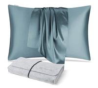 DISANGNI Federa per cuscino in 100% seta di gelso naturale, per capelli e pelle, con cerniera nascosta, 22 momme su entrambi i lati, federa in vera seta (1 pezzo, 40 x 60 cm, grigio blu)