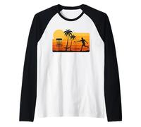 Disc Golf Tropical Sunset Palm Trees Beach Graphic Maglia con Maniche Raglan