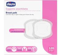 Chicco Coppette Assorbilatte Giorno e Notte, con Antibatterico, Ultra-Assorbenti, Morbide e Traspiranti, con Striscia Adesiva per Fissare le Coppette in Posizione, Design Discreto, 120 Pezzi, Bianco