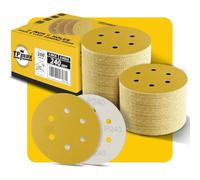 Dischi abrasivi a 6 fori, grana 240, 150 mm, 100 pezzi, con gancio e anello rotondi dorati, per levigatrice orbitale casuale, ideali per legno, metallo, automobili