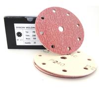 DISCHI ABRASIVI ROSA CON SPUGNA A STRAPPO DIAM.150mm P240 7 FORI 20PZ