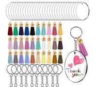 Dischi Acrilici a Cerchio Trasparente, Portachiavi Anelli, Anelli Aperti di Salto, Ciondolo di Nappe Decorazione per Portachiavi Monogramma Keepsake Fai da te Creazione Gioielli (30 Pack)