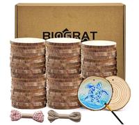 Dischi di Legno con foro Dischetti Legno 6-7 cm 60 pz da Decorare, con 2 corde da 10 m