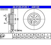 Dischi freno ALFA ROMEO MITO 1.4 TJet 24.0126-0125.1 (1 pezzo)