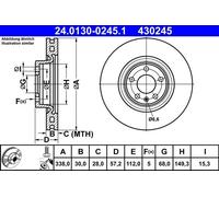 Disco freno ATE 24.0130-0245.1 anteriore, ventilato, altamente carbonizzato, 1 Pezzo