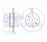 Dischi freno DELPHI BG4009 anteriore, ventilato, 2 Pezzo