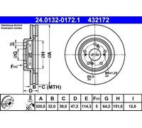 Disco freno ATE 24.0132-0172.1 anteriore, ventilato, altamente carbonizzato, 1 pezzo