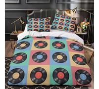Dischi in vinile copripiumino Set di Biancheria da Letto 3 Pezzi morbida microfibra stampa di 3D con cerniera con federa PopDesign retrò Set Di Copripiumino for bambini e adulti Single（135x200cm）