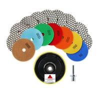 Dischi Lucidatura Diamantati LEKOMESH - 8 pezzi 100MM (#50/100/200/400/800/1500/3000) + M14 Gomma Backer + Adattatore, Platorelli per Lucidatura a Secco Diamantati per Granito Marmo Quarzo