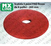 Dischi Pad 8 - 203 mm MX LINE Rosso, Made in EU per lavapavimenti e monospazzole
