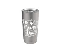 Discipline wins daily Inspirational Motivation Typography Bicchiere termico in acciaio inox doppia parete