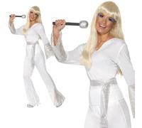 Disco Diva Costume 70s 80s Donna Vestito Dancing Queen Musica S-L