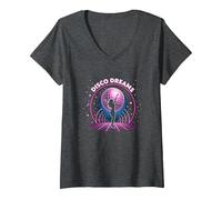 Disco Dreams: Festa da Ballo retrò al Neon Maglietta con Collo a V, Donna, Grigio Scuro, XL