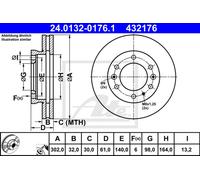 Disco freno ATE 24.0132-0176.1 anteriore, ventilato, 1 Pezzo
