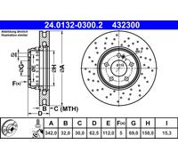 ATE Disco freno 24.0132-0300.2 anteriore ventilato altamente carbonizzato 1 pezzo