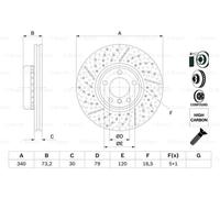 Disco freno BOSCH 0 986 479 E12 anteriore, ventilato, fessura, altamente carbonizzato, 1 Pezzo