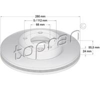 Disco freno Assale anteriore ventilato 107 691 TOPRAN per VW