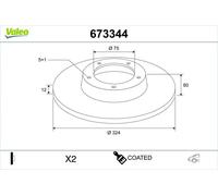 VALEO 673344 Disco freno