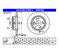 ATE Disco freno posteriore pieno 24.0109-0169.1 per Honda Accord VIII