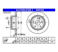 ATE Disco freno posteriore pieno 24.0109-0185.1 1 pezzo