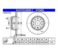 Disco freno ATE 24.0110-0409.1 posteriore, pieno, 1 Pezzo