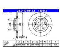 Disco freno ATE 24.0110-0413.1 per HONDA CIVIC X Saloon (FC_) 1.6 2016-2022